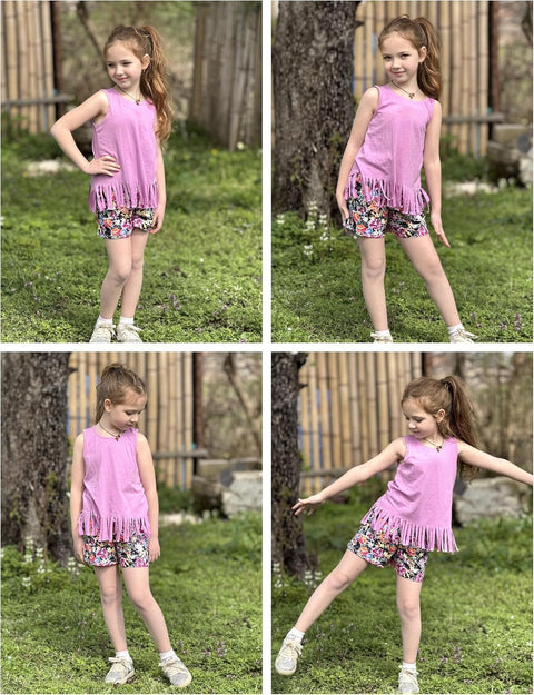 Arshiner Girls Summer Outfits Sleeveless Fringe Tank Top and Elastic Waist Pocketed Shorts Set Girl Clothes 6-14 Years