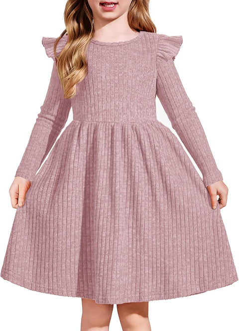 Arshiner Girl Dress Baby Girls Knitted Ruffle Sleeve Dresses