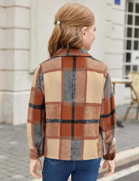 Arshiner Girls Flannel Cropped Shacket Plaid Jacket