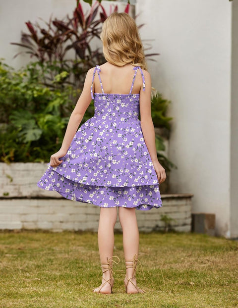 Arshiner Girls Dresses Flowy Tiered Ruched Smocked Back Midi Sundress