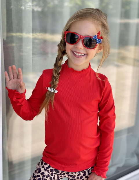Arshiner Girls Lettuce Trim Mock Neck Ribbed Knit Tops