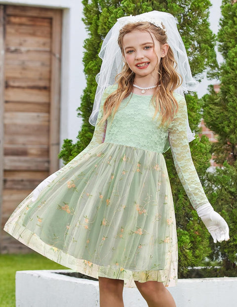 Arshiner Flower Girl Dress V Back Lace Tulle Party Dresses
