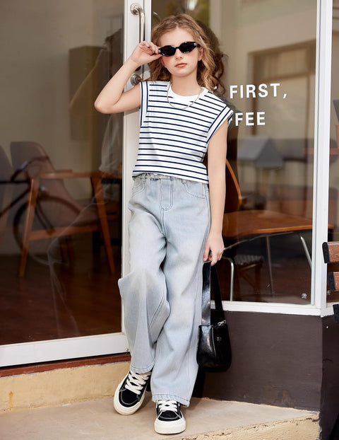 Arshiner Girls T Shirts Cap Sleeves Casual Summer Tops Tank Tee
