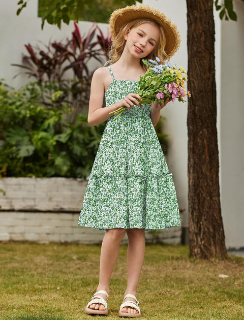 Arshiner Girls Tie Back Dress Spaghetti Strap Ruffle Hem Sundress with Pockets