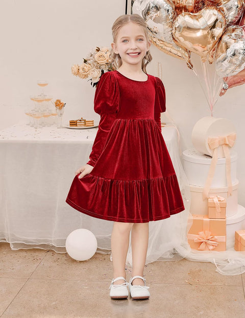 Arshiner Toddler Velvet Dress Girls Puff Party Ruffle Dresses