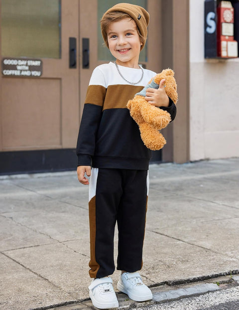 Arshiner Boys 2 Piece Outfit Color Block Sweatshirt & Sweatpants