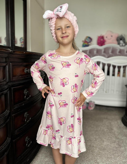 Arshiner Girls' Long Sleeve Cute Nightie Pajama Dress
