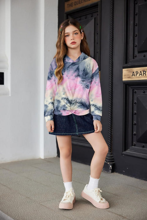 Arshiner Girls Hoodie Twist Front Tie Dye Hooded Sweatshirt