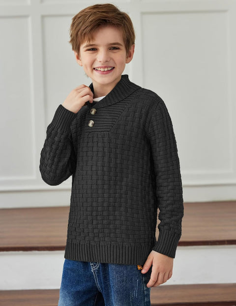 Arshiner Boys Long Sleeve Textured Ribbed Edge Pullover Sweaters