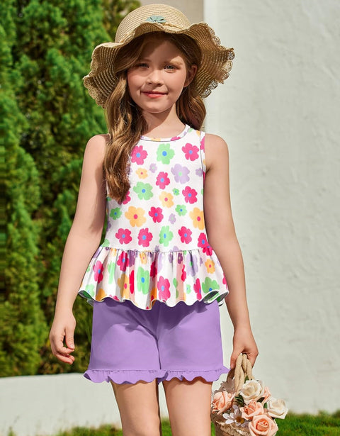 Arshiner Toddler Girls Outfit Ruffle Top and Elastic Shorts Set 2-8 Years