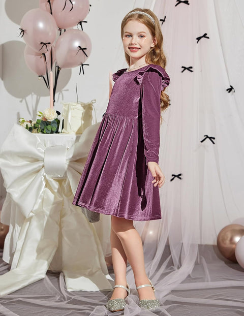 Arshiner Toddler Velvet Dress Little Girls Ruffle Dresses