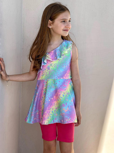 Arshiner Girls 2 Piece Outfits One Shoulder Ruffle Trim Top and Short Sets 6-14 Years