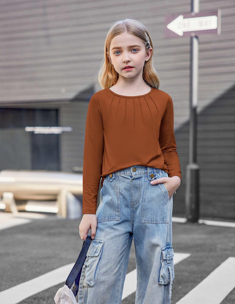Arshiner Girls Pleated Long Sleeve Shirts