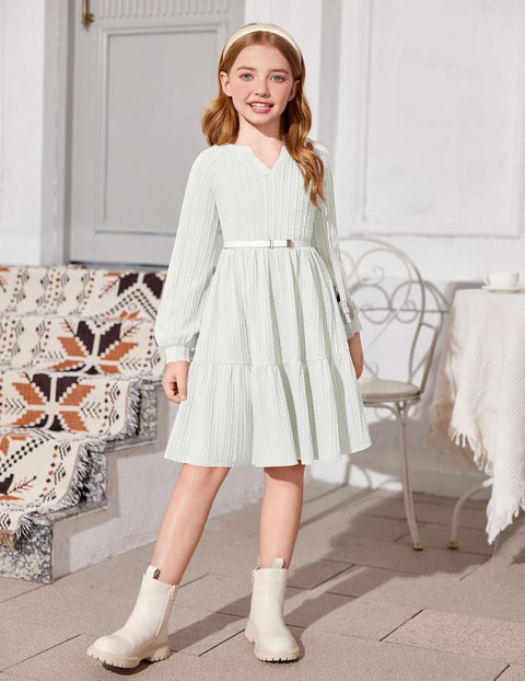Arshiner Girls Dresses Lantern Long Sleeve Casual Dress