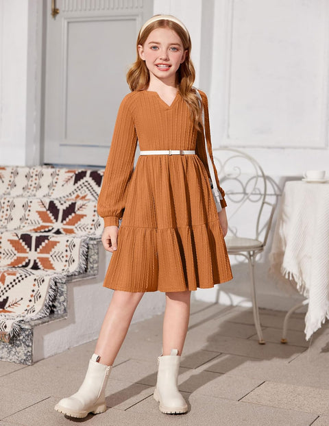 Arshiner Girls Dresses Lantern Long Sleeve Casual Dress