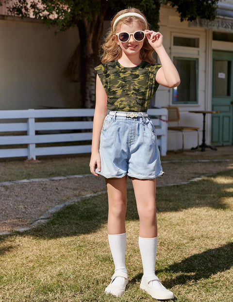 Arshiner Girls T Shirts Cap Sleeves Casual Summer Tops Tank Tee