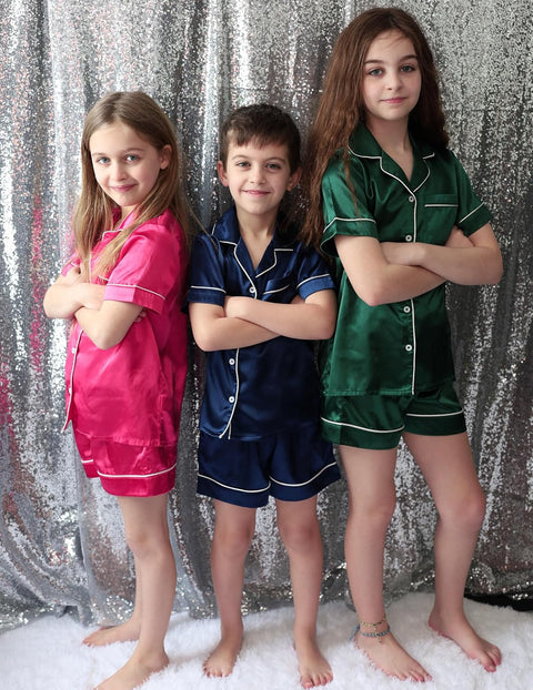 Arshiner Girls Pajamas Silk Satin Pajama Sleepwear Button Down Pj Set