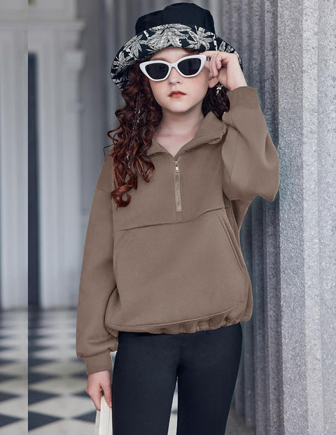 Arshiner Girls Half Zip Sweatshirt Fleece Quarter Pullover