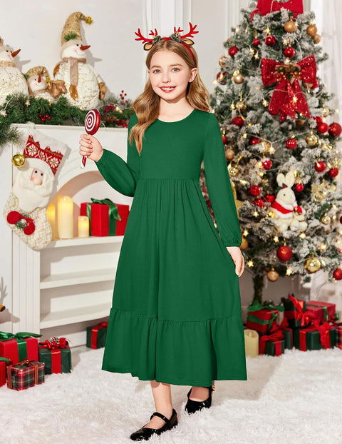 Arshiner Girls Maxi Dresses Lantern Long Sleeve Holiday Dress