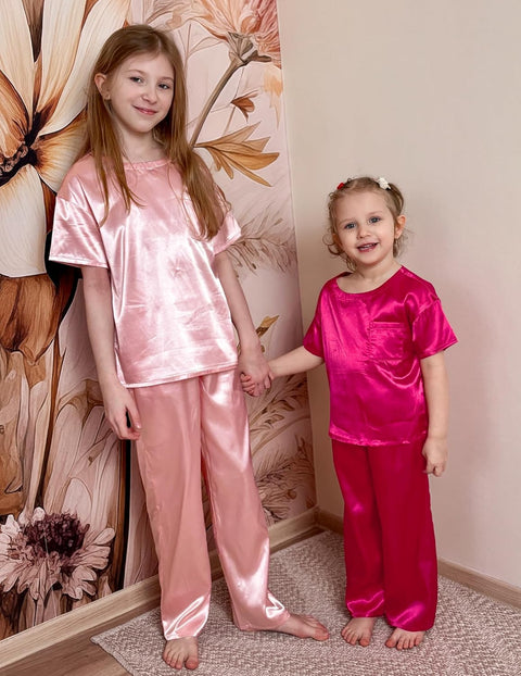 Arshiner Girls' Pajama Sets Satin Soft Silk Pjs Lounge Set Sleepwear