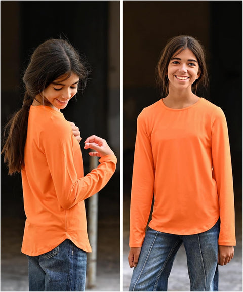 Arshiner Girls Long Sleeve T Shirts Hem Side Soft Tops