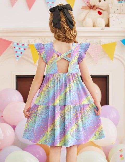 【2-8Y】Arshiner Toddler Dress Girls Backless Tiered Dresses with Pockets