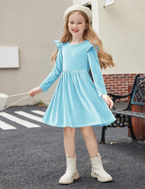 Arshiner Toddler Velvet Dress Little Girls Ruffle Dresses