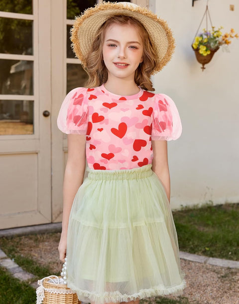 Arshiner Girls Shirts Mesh Puff Short Sleeves Tee Tops