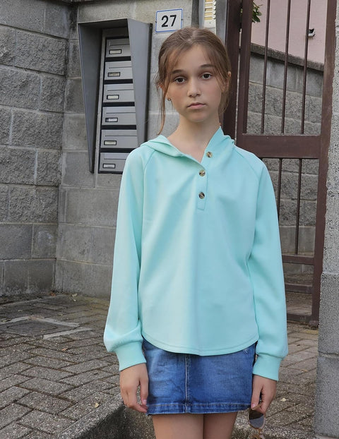 Arshiner Girls Button Collar Kids Hooded Sweatshirt