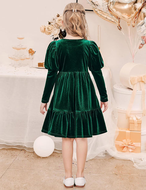 Arshiner Toddler Velvet Dress Girls Puff Party Ruffle Dresses