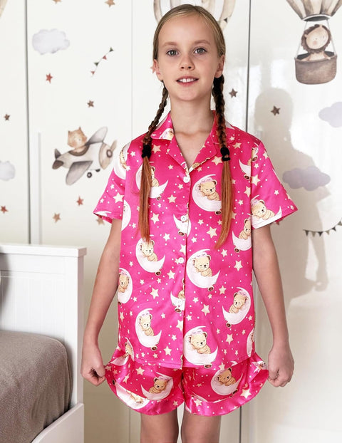 Arshiner Girls Pajamas Silk Satin Pajama Set