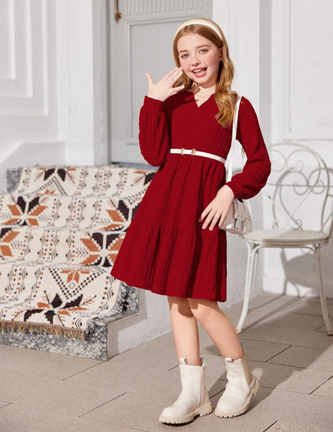 Arshiner Girls Dresses Lantern Long Sleeve Casual Dress