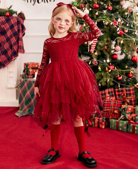 Arshiner Flower Girl Dress Toddler Contrast Lace Tutu Tulle Dresses