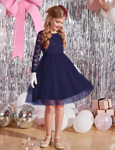 Arshiner Flower Girl Dress V Back Lace Tulle Party Dresses