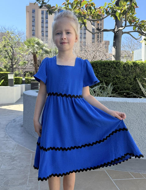 Arshiner Girls Dress Flutter RIC Rac Tiered Short Sleeve Dresses with Pockets