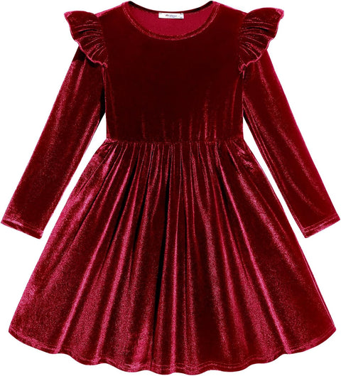 Arshiner Toddler Velvet Dress Little Girls Ruffle Dresses