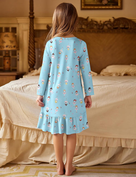 Arshiner Girls' Sleepwear Long Sleeve Cute Nightie Pajama Dress