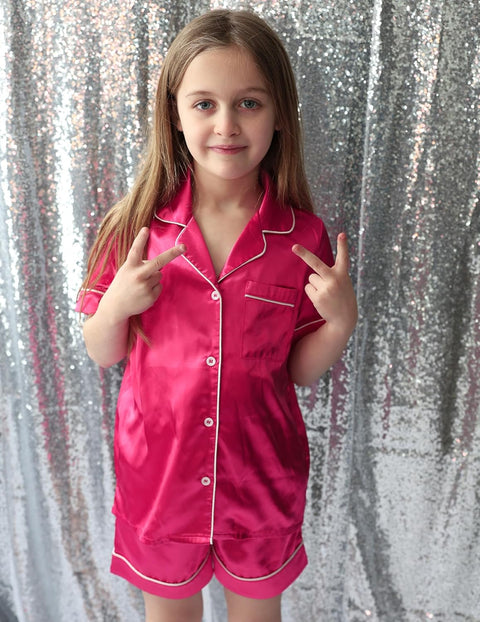 Arshiner Girls Pajamas Silk Satin Pajama Sleepwear Button Down Pj Set