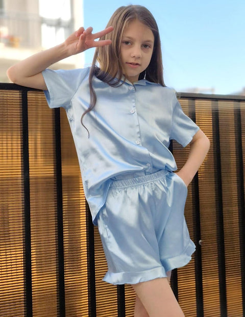 Arshiner Girls Pajamas Silk Satin Pajama Set