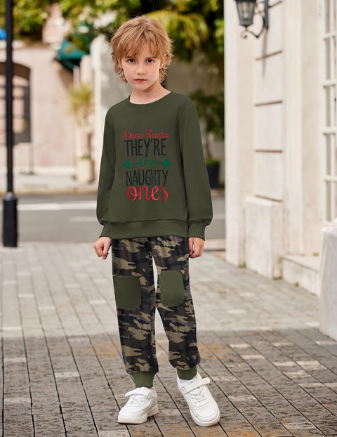 Arshiner Boys Long Sleeve Print Sweatshirt and Pant 2 Piece Set