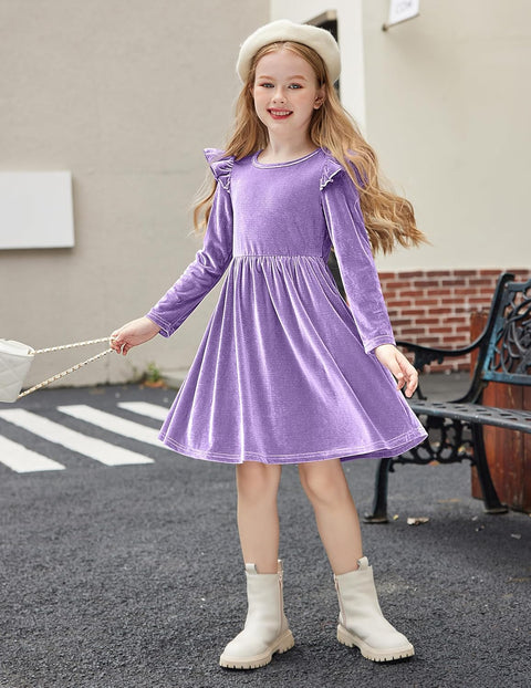 Arshiner Toddler Velvet Dress Little Girls Ruffle Dresses
