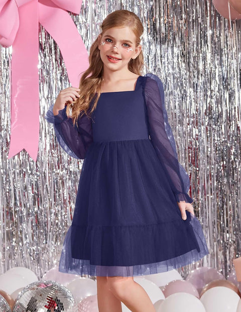 Arshiner Girls Tie Back Dress Puff Formal Party Tulle Dresses