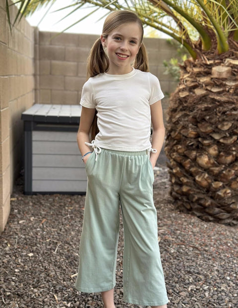 Arshiner Girls Sets Ruched Drawstring Tops and Wide Leg Pants