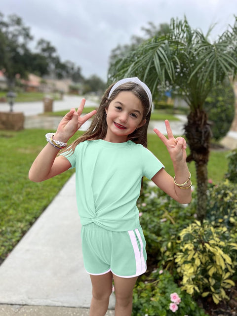 Arshiner Girls Clothing Sets Twist Front Top and Shorts 2 Piece Outfits Activewear Tracksuit 5-14 Year