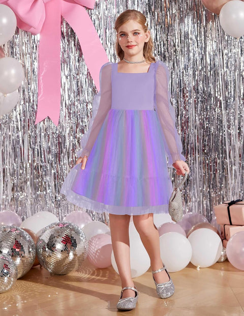 Arshiner Girls Tie Back Dress Puff Formal Party Tulle Dresses