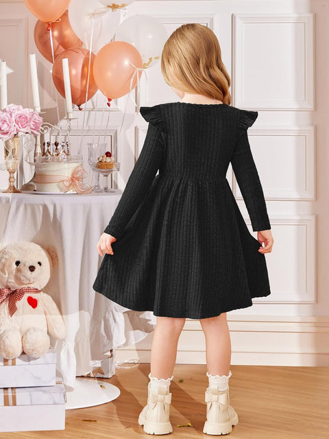 Arshiner Girl Dress Baby Girls Knitted Ruffle Sleeve Dresses