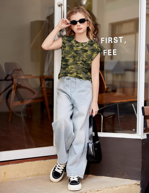 Arshiner Girls T Shirts Cap Sleeves Casual Summer Tops Tank Tee