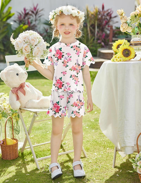 Arshiner Toddler Girls Clothes Ruffle Short Sleeves Crewneck Tops and Shorts with Pockets Cute Summer 2 Pieces Short Sets