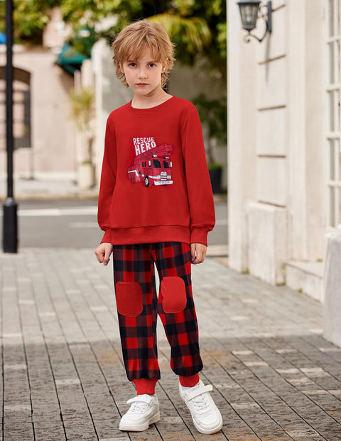 Arshiner Boys Long Sleeve Print Sweatshirt and Pant 2 Piece Set