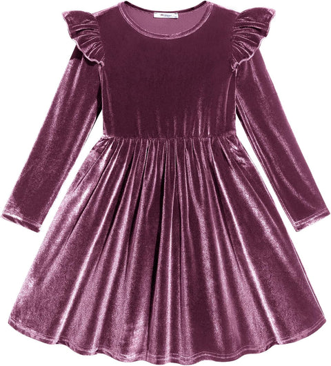 Arshiner Toddler Velvet Dress Little Girls Ruffle Dresses